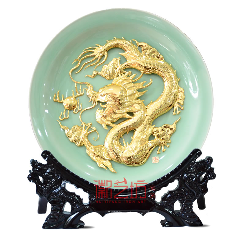 金龍龍泉青瓷蕪湖鐵畫(huà)擺件 國(guó)家級(jí)非物質(zhì)文化遺產(chǎn)安徽特色手工藝術(shù)品