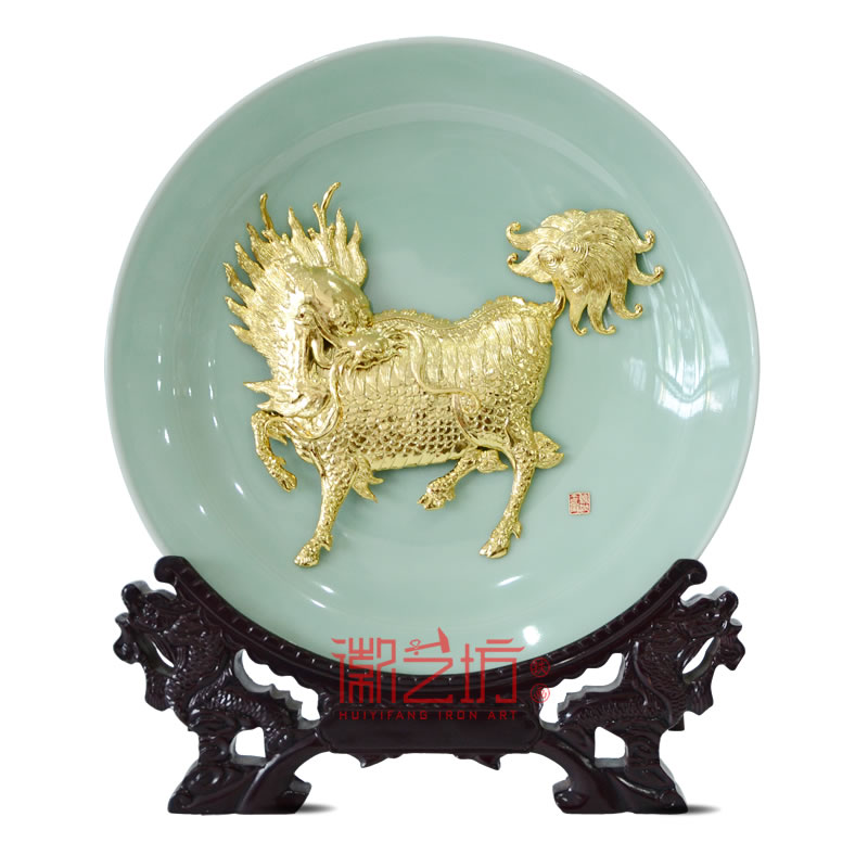 麒麟龍泉青瓷蕪湖鐵畫擺件 國家級非遺手工藝術(shù)品 安徽特色禮品