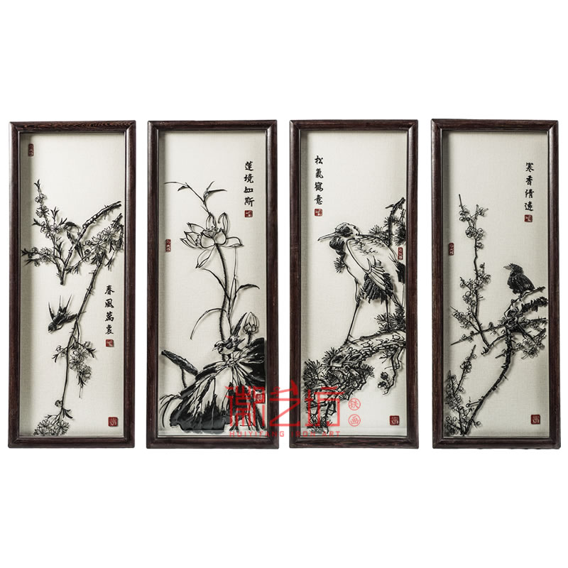 精品收藏花鳥鐵畫畫家張貞一設計 中式辦公家居裝飾畫 徽藝坊李強制作