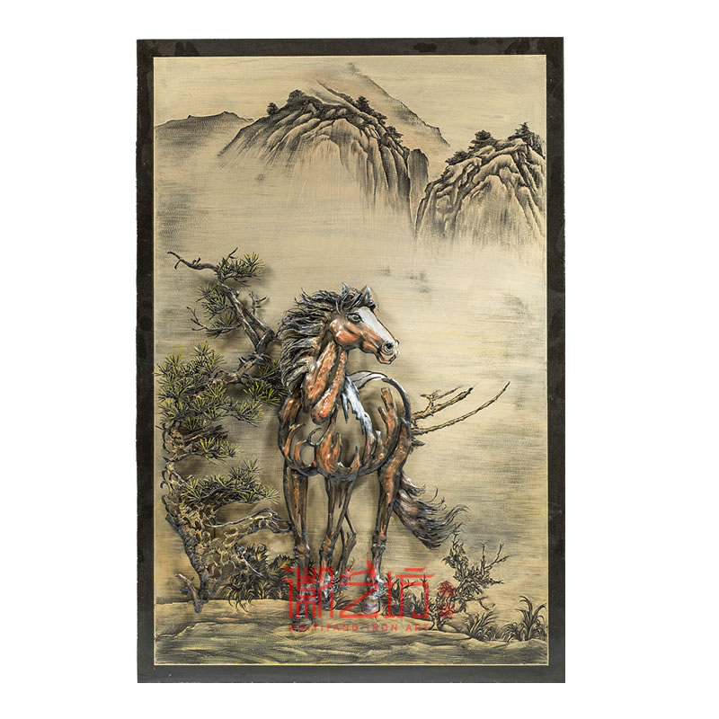 創(chuàng)新鐵畫與手工雕刻大理石背板結合作品 名師魏民春制作