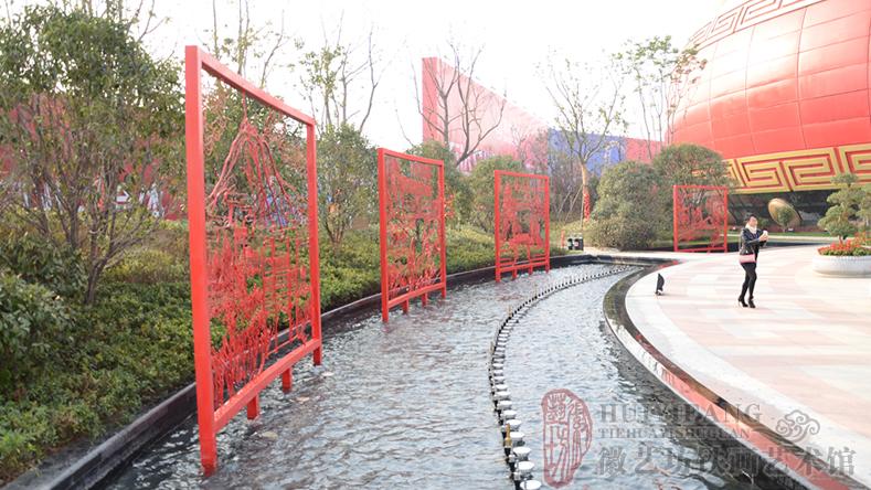 萬(wàn)達(dá)文化旅游城售樓處廣場(chǎng)定制的合肥八景雙面透雕景觀(guān)鐵畫(huà)