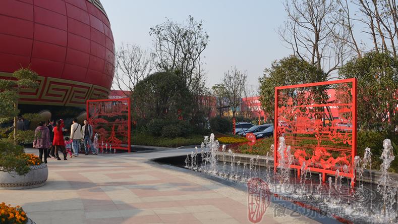 萬(wàn)達(dá)文化旅游城售樓處廣場(chǎng)定制的合肥八景雙面透雕景觀(guān)鐵畫(huà)