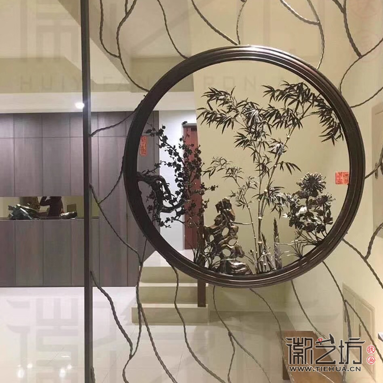 徽藝坊梅蘭竹菊雙面透雕鐵畫(huà)屏風(fēng)1