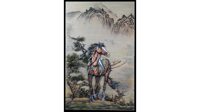  李小廣作品-鐵畫影雕-駿馬