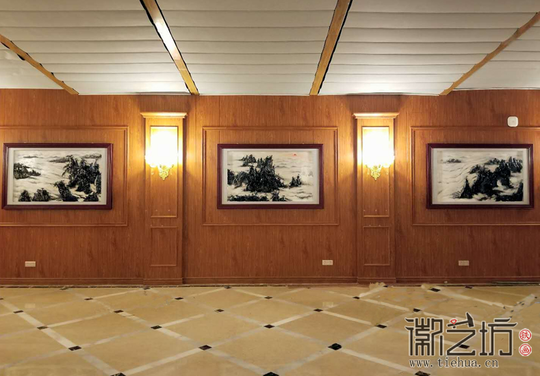 黃山風(fēng)景 上海宇培國際接待大廳彩繪淺浮雕裝飾鐵畫定制案例