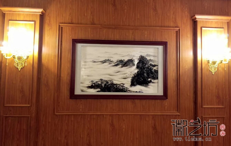 黃山風(fēng)景 上海宇培國際接待大廳彩繪淺浮雕裝飾鐵畫定制案例