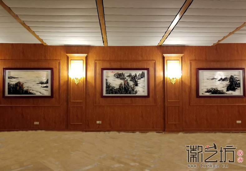 黃山風(fēng)景 上海宇培國際接待大廳彩繪淺浮雕裝飾鐵畫定制案例