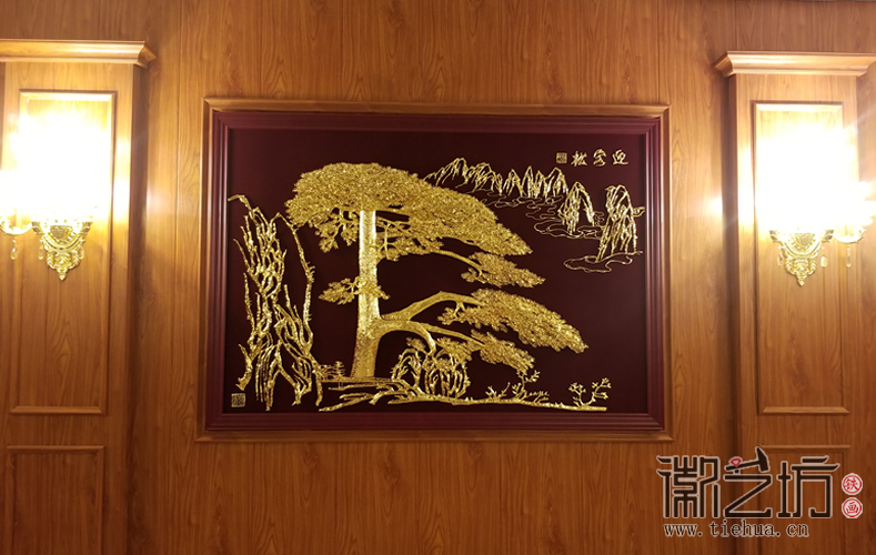 黃山風(fēng)景 上海宇培國際接待大廳彩繪淺浮雕裝飾鐵畫定制案例