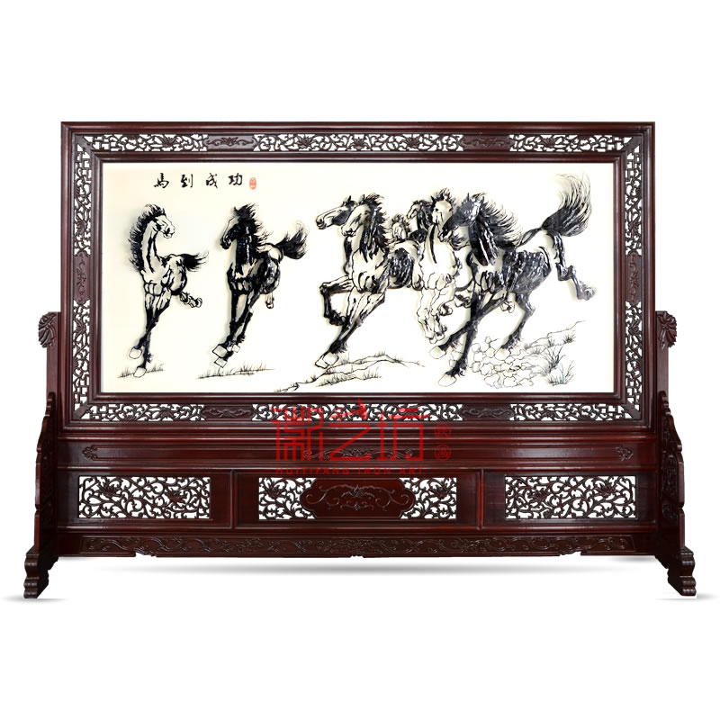 馬到成功紅木雕花屏風 企業(yè)事業(yè)大廳酒店大堂屏風隔斷