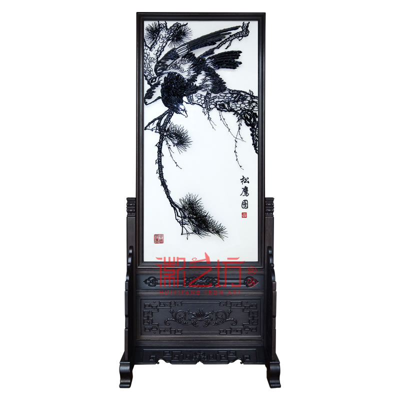 松鷹圖蕪湖鐵畫雞翅木屏風 家庭辦公隔斷屏風 非遺技藝純手工制作