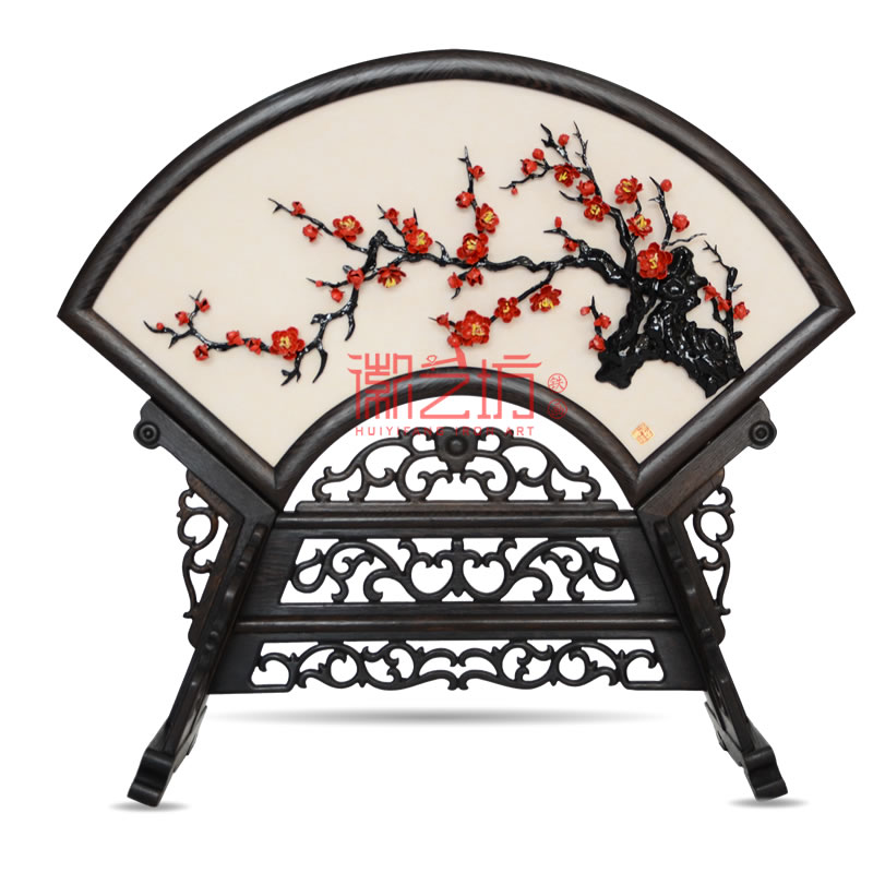 扇面臺屏擺件鐵畫梅花+家和萬事興 家庭擺設 安徽特色非遺手工藝術品