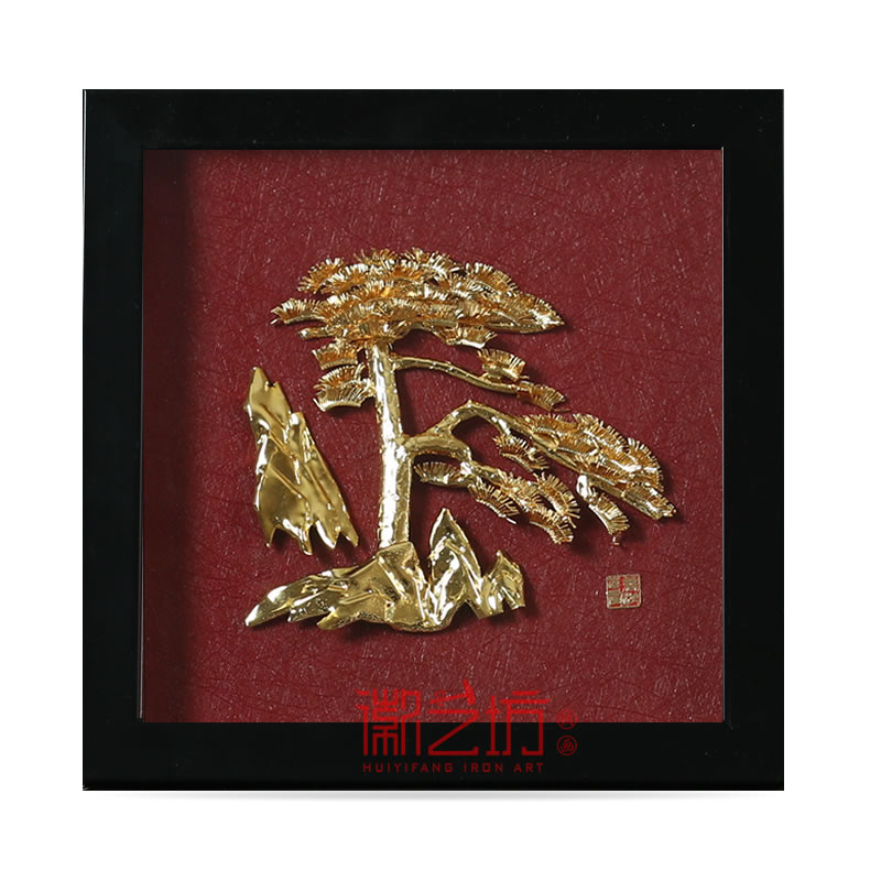迎客松金畫擺件 商務(wù)會(huì)議接待禮品  安徽特色手工藝術(shù)品